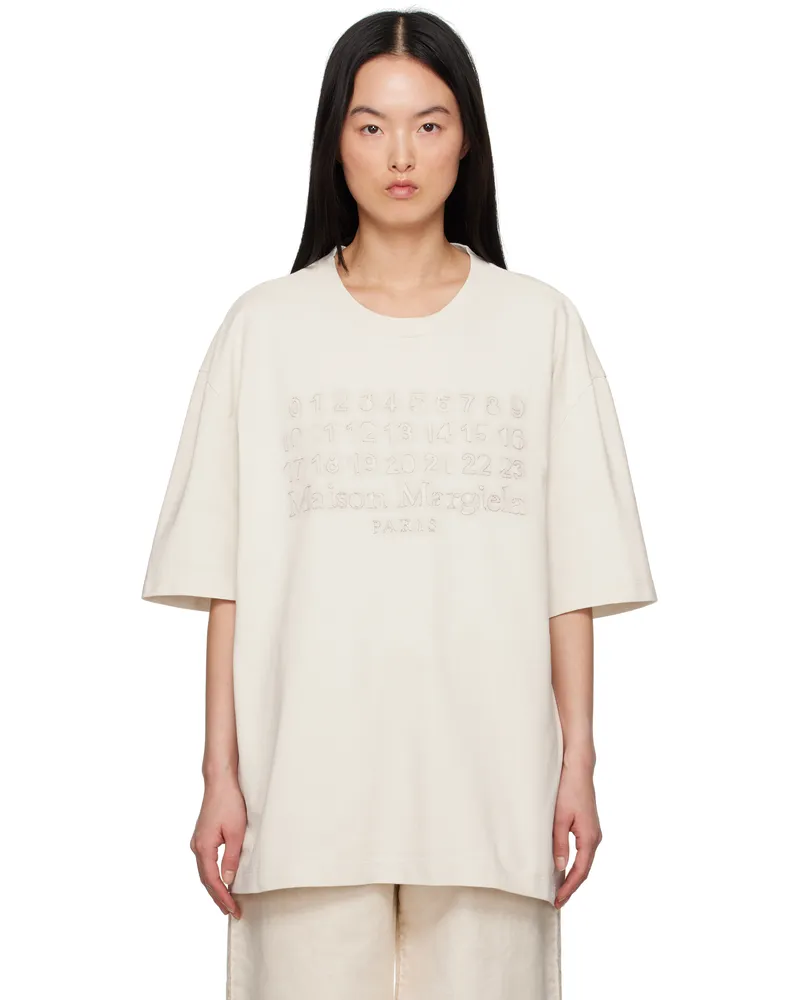 Maison Margiela Beige Embroidered Logo Ringspun T-shirt 103
