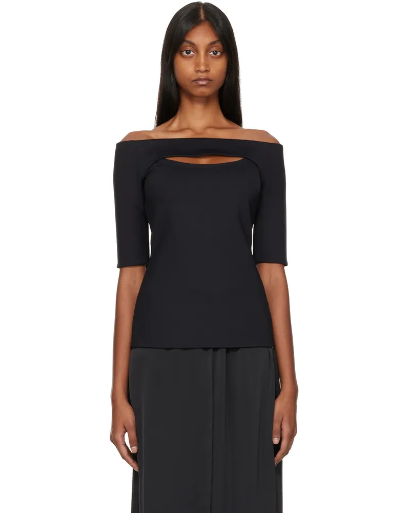 Rosetta Getty Black Off-The-Shoulder T-Shirt Black