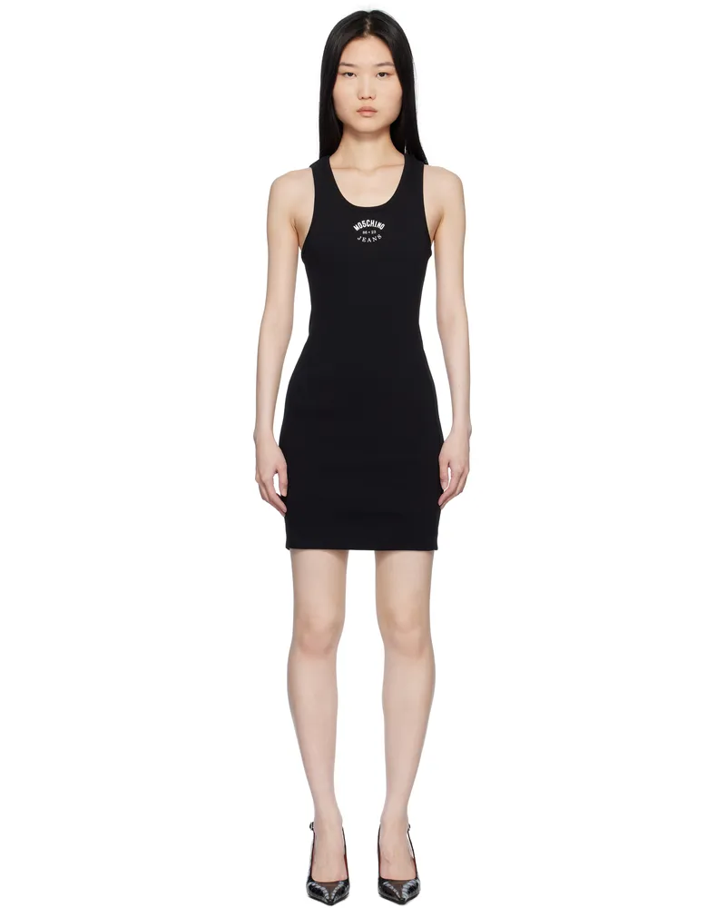 Moschino Black Stretch Cotton Logo Minidress 1555