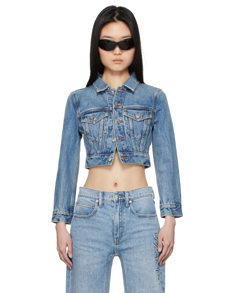 Alexander Wang Blue Shrunken Denim Trucker Jacket Vintage