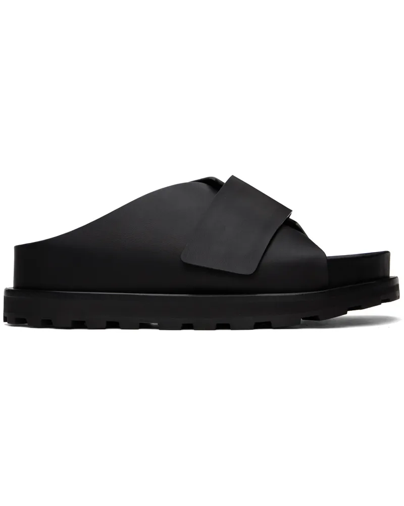 Jil Sander Black Cross-Strap Leather Slides 001