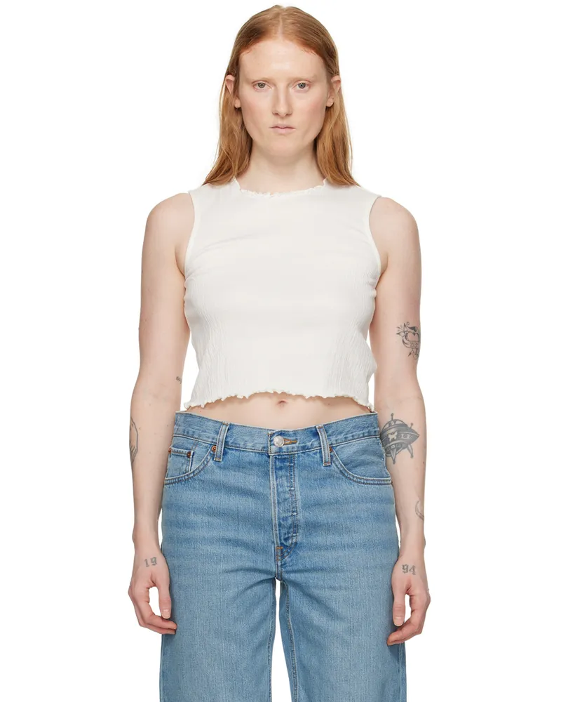 RE/DONE White Crinkle Tank Top Vintage