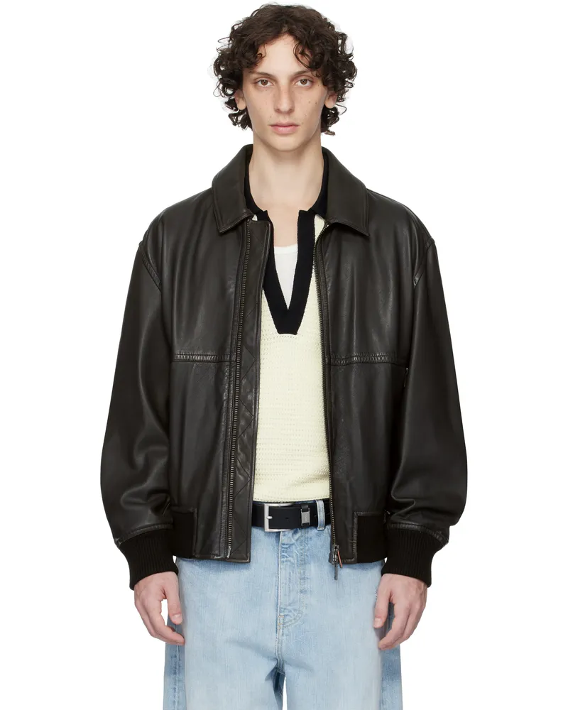 HUGO BOSS Brown Zip Leather Jacket 202-dark