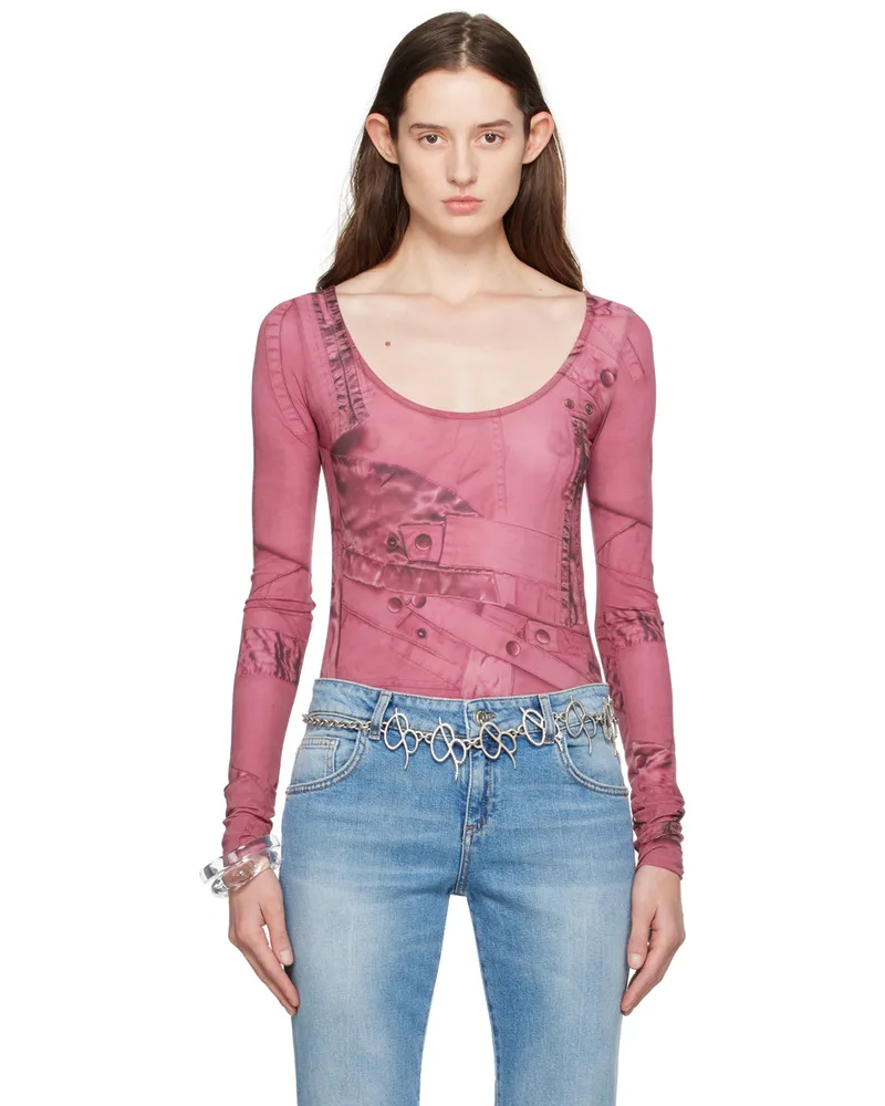 Blumarine Pink Printed Bodysuit T7319