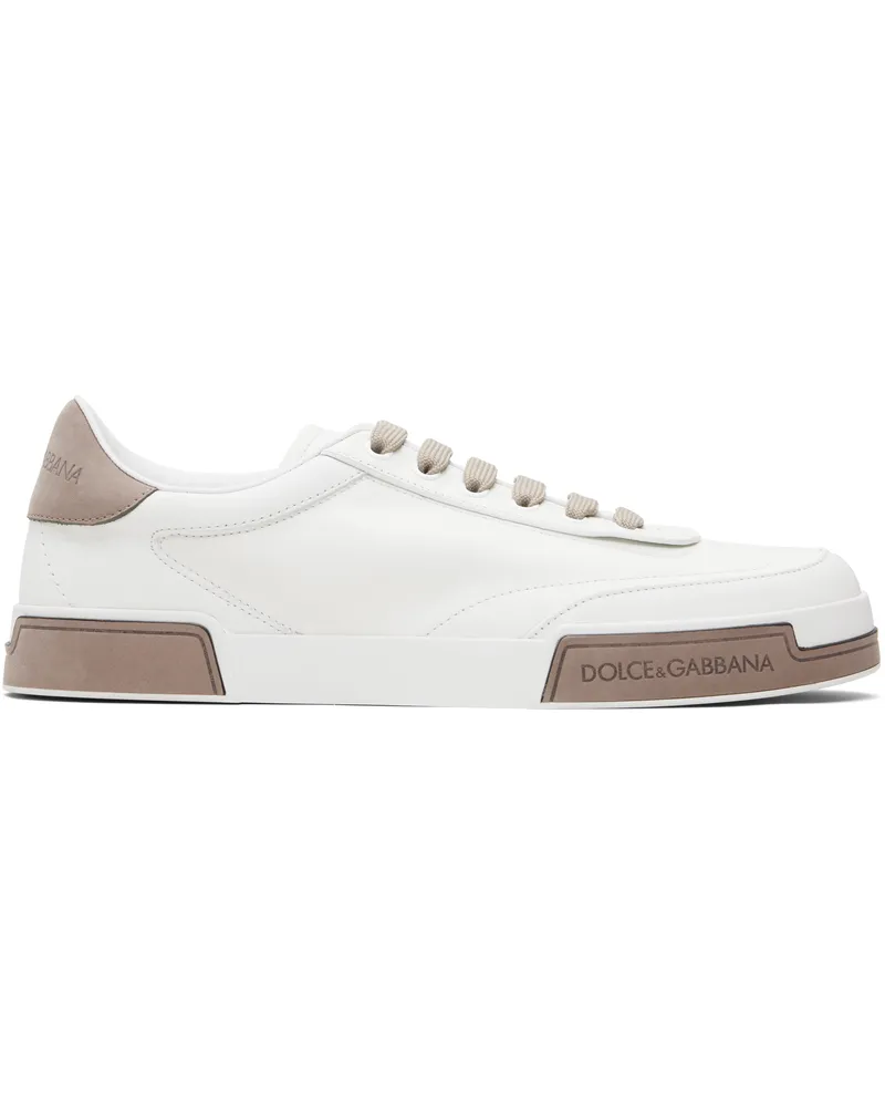 Dolce & Gabbana White & Taupe Calfskin Portofino Yacht Sneakers Bianco