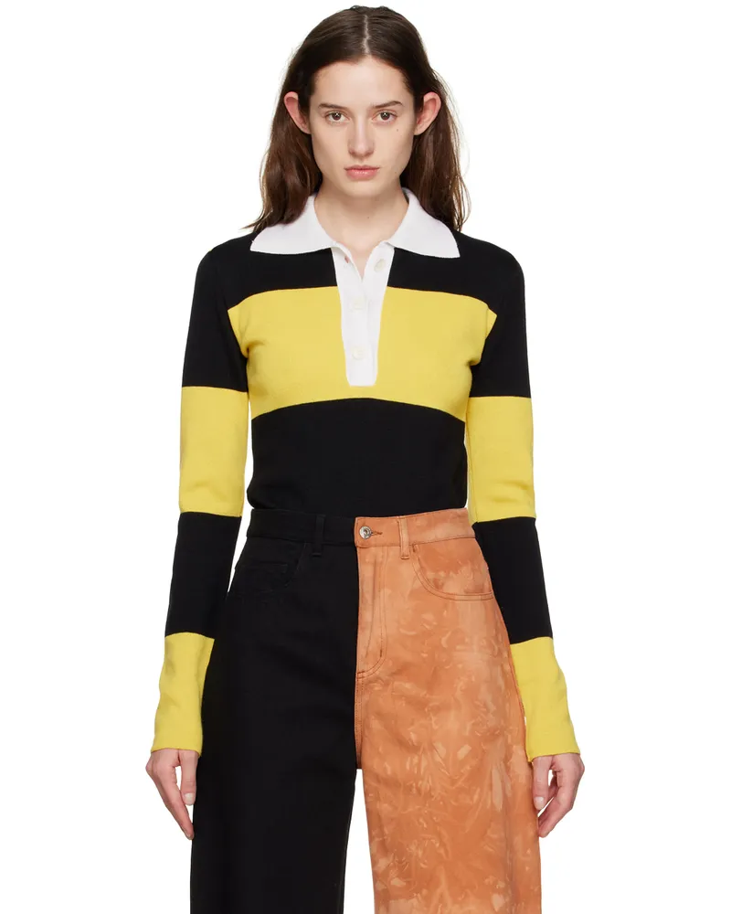 Marques ' Almeida Black & Yellow Three-Button Polo Yellow