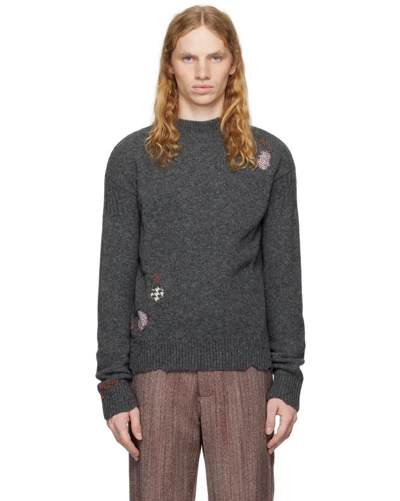 Marni Gray Mending Patches Sweater 00n80