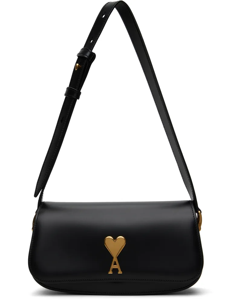 AMI Paris Black Leather Paris Paris Shoulder Bag Wool