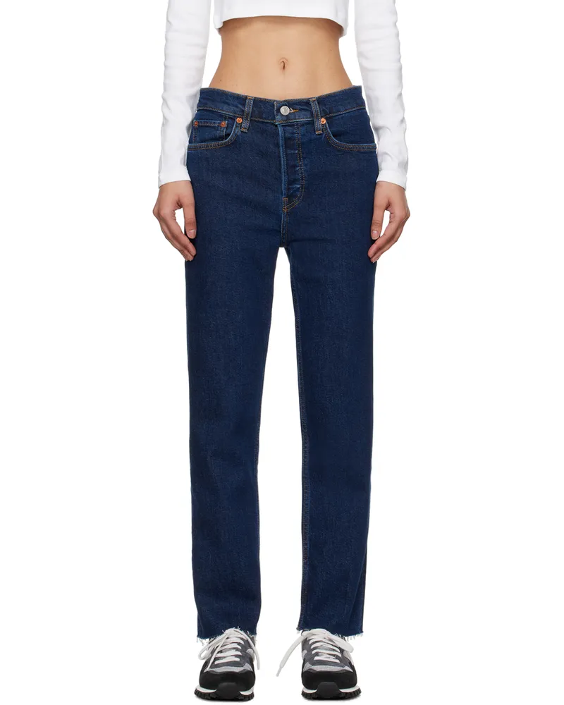 RE/DONE Blue 70s Stove Pipe Jeans Dark