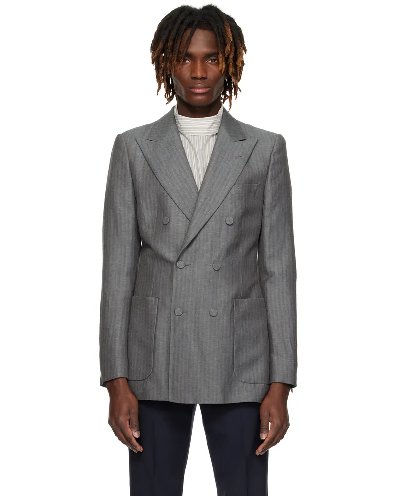 Dries van Noten Gray Striped Blazer Raf