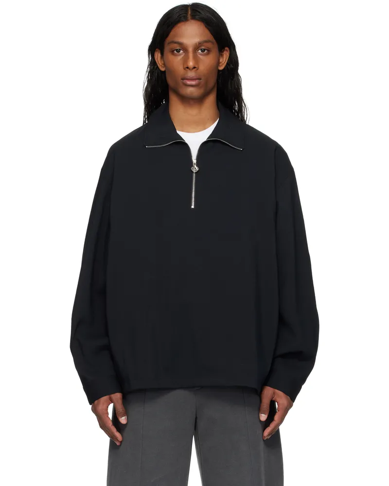 SOLID HOMME Black Half Zip Up Band Neck Sweatshirt 608b