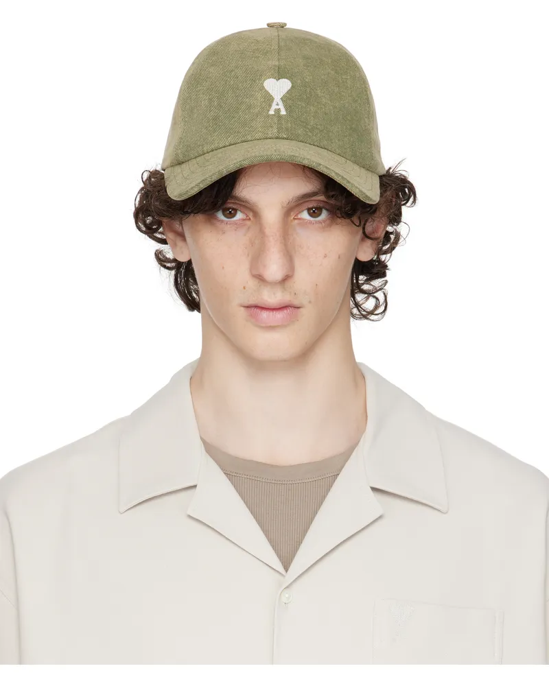 AMI Paris Khaki Cotton Ami de Coeur Embroidery Cap 375