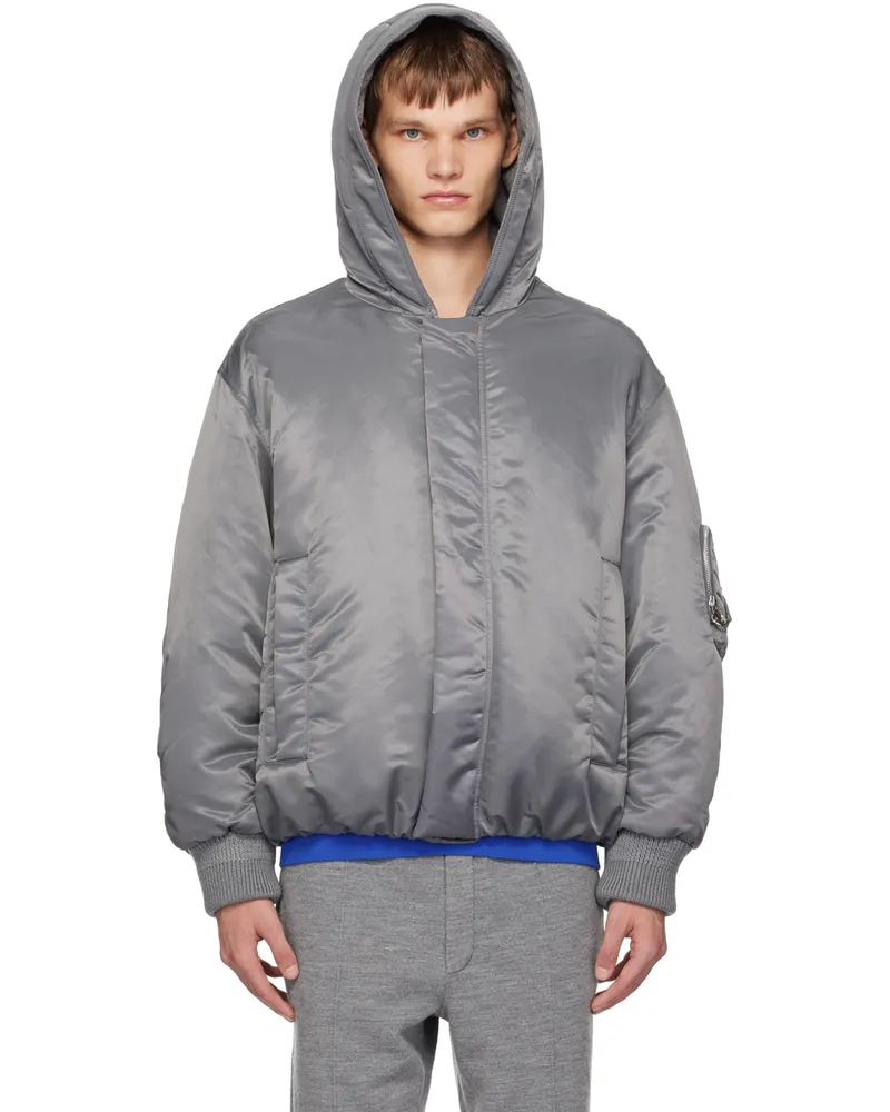 SOLID HOMME Gray Hooded Bomber Jacket 402g