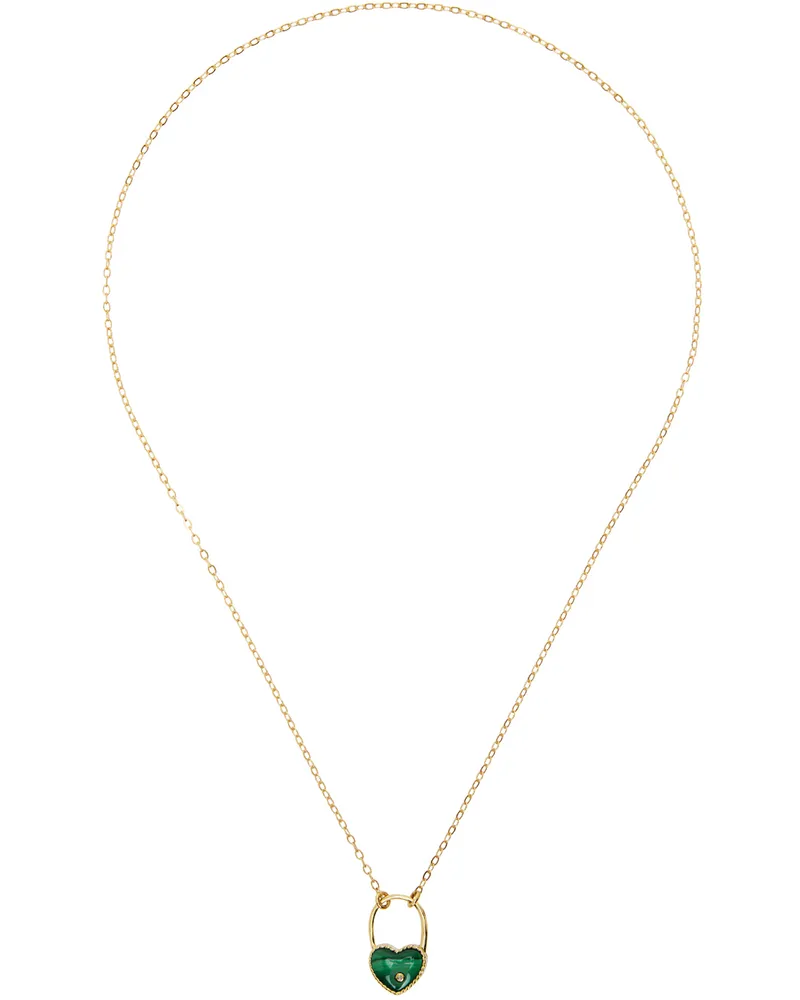 Yvonne Léon Gold Cadenas Cœur Malachite Necklace 9k