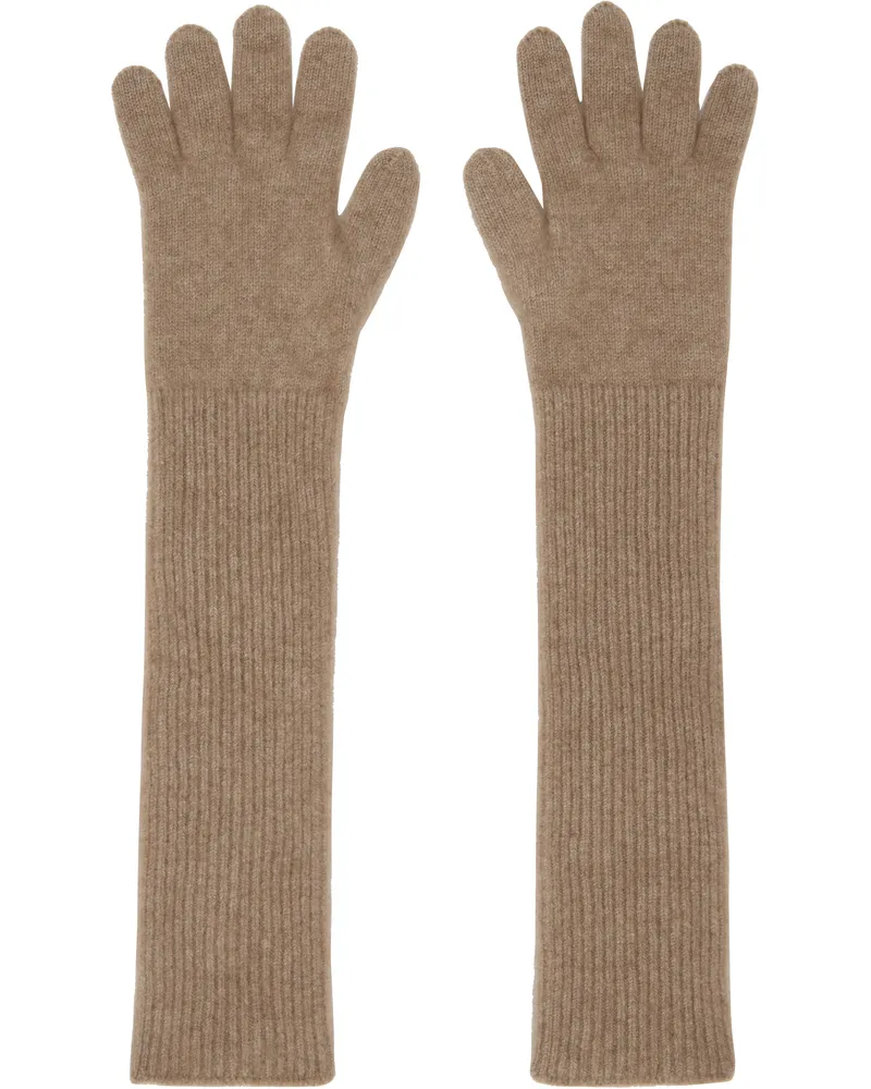 AURALEE Taupe Baby Cashmere Knit Long Gloves Natural