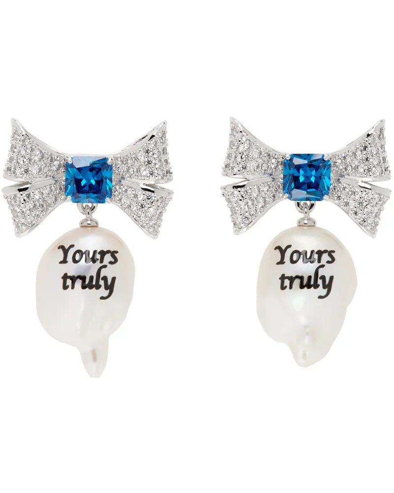 JIWINAIA Silver & White 'Yours Truly' Pearl Earrings Aqua