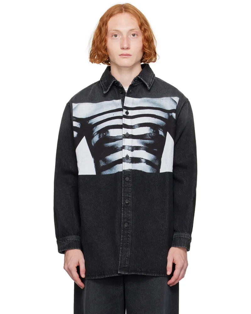 Jean Paul Gaultier Black 'The Body Marinière' Denim Shirt 060100-vintageblack