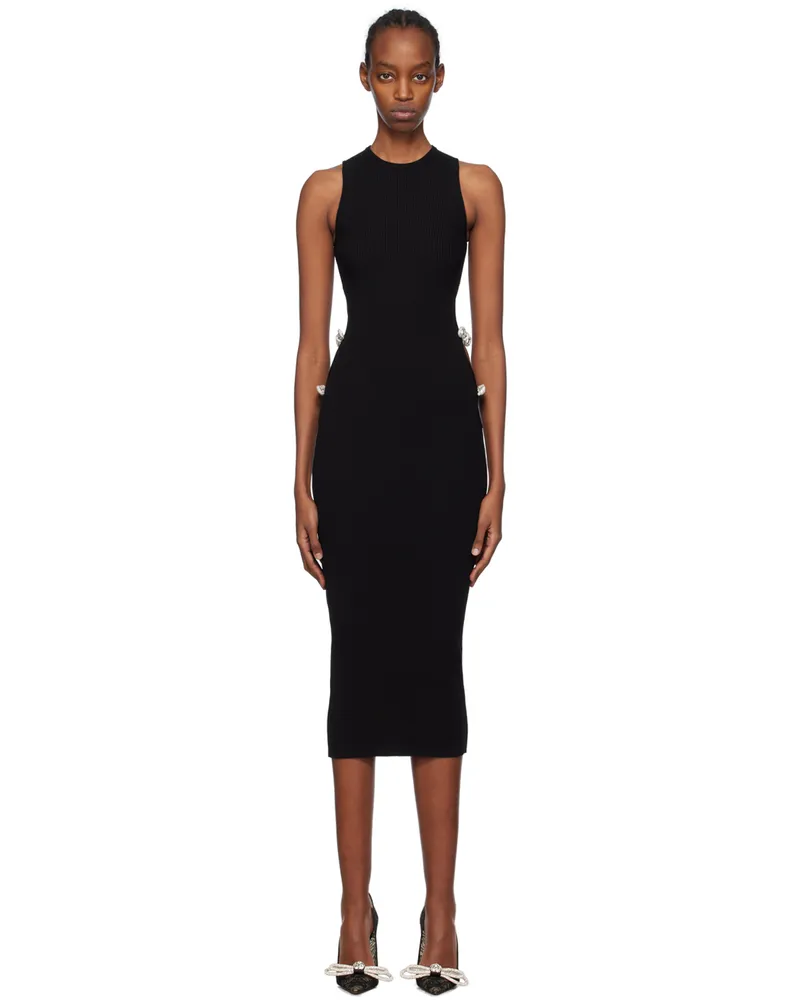 Mach & Mach Black Crystal-Cut Midi Dress Black