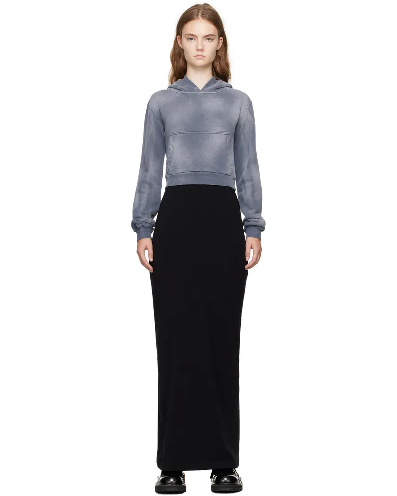 WE 11 DONE Gray & Black Layered Hoodie Maxi Dress Charcoal