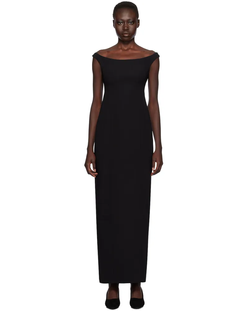Totême Black Curved Off-Shoulder Maxi Dress Black