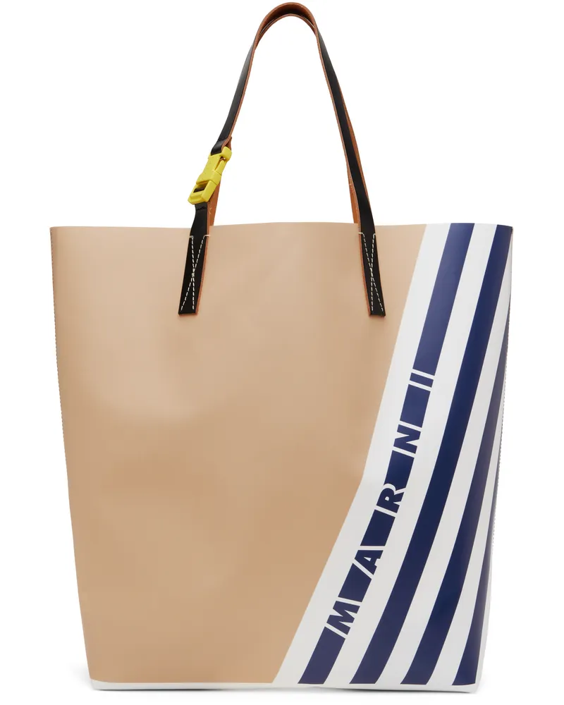 Marni Beige & Blue Stripes N/S Tote Zo860