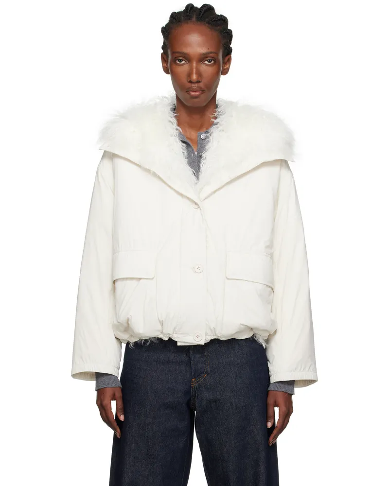 Yves Salomon Off-White Cropped Shearling & Down Jacket A1041