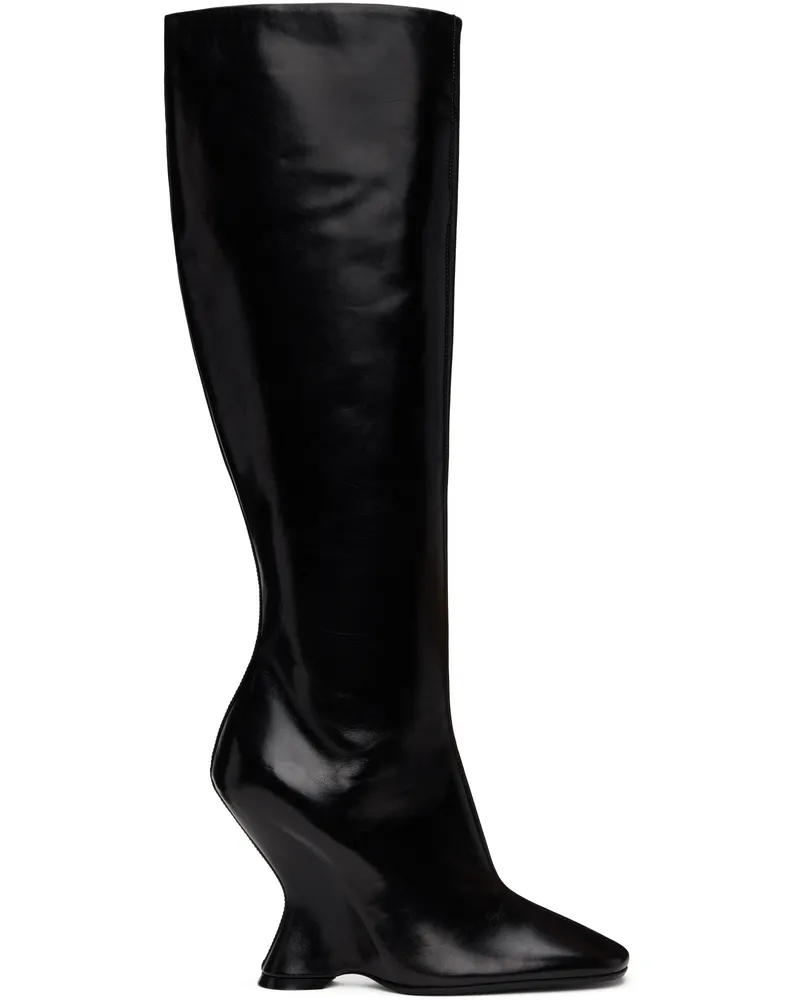 Dries van Noten Black Leather Wedge Tall Boots 900