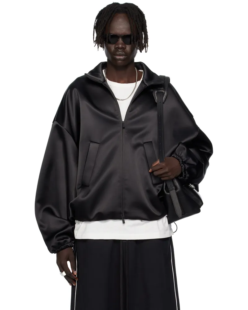 Fear of God Black Bonded Satin Zip-Up Bomber Jacket Jet