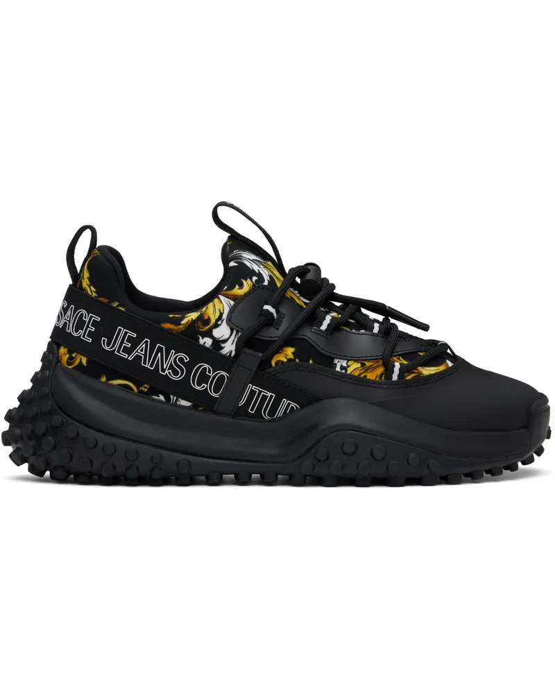 Versace Jeans Black & Gold Outline Barocco Hyber Sneakers Eg89-black