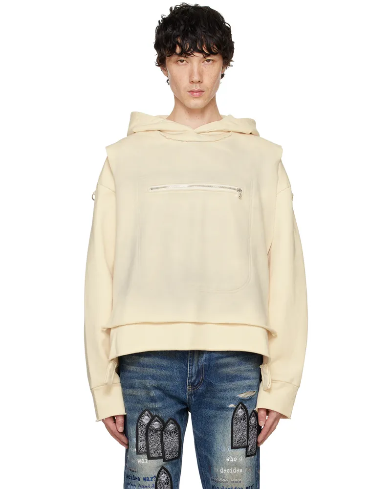 WHO DECIDES WAR Off-White Layered Hoodie Cream