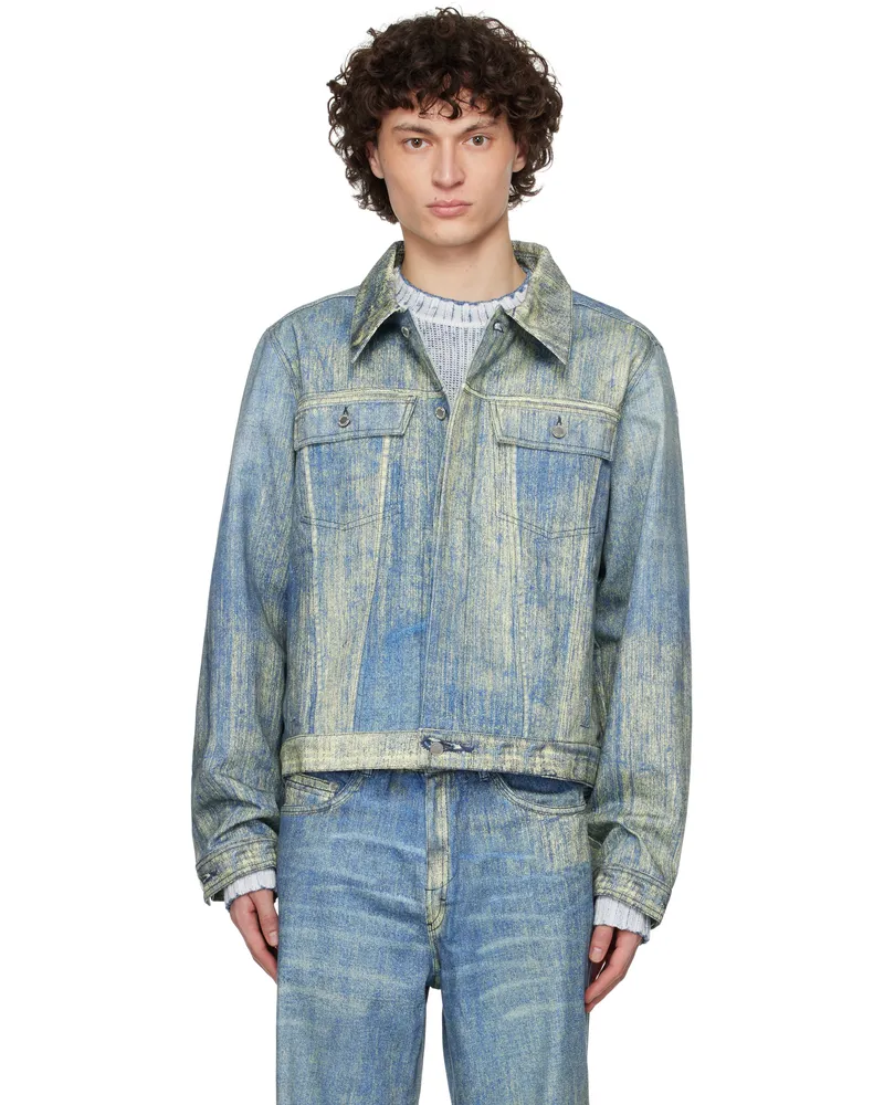 Camper Blue Paint Print Denim Jacket Sand