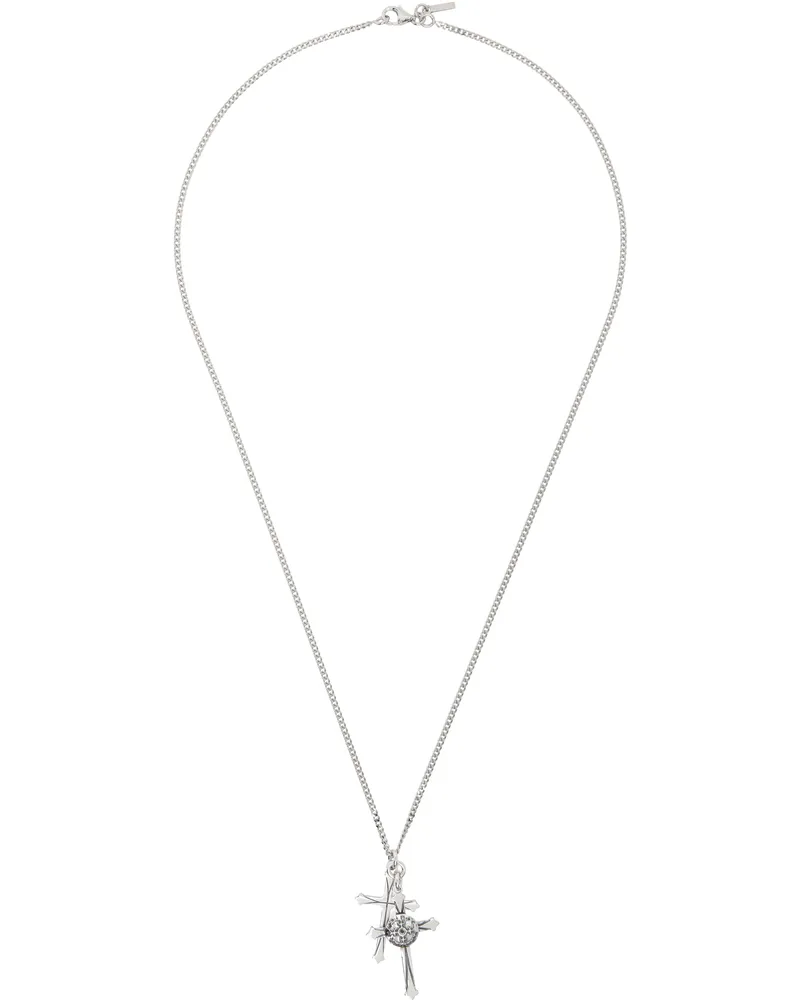 Emanuele Bicocchi Silver Large Double Cross Necklace Silver