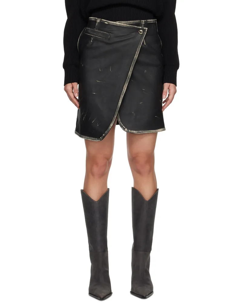 COPERNI Black Leather Wraparound Miniskirt Black