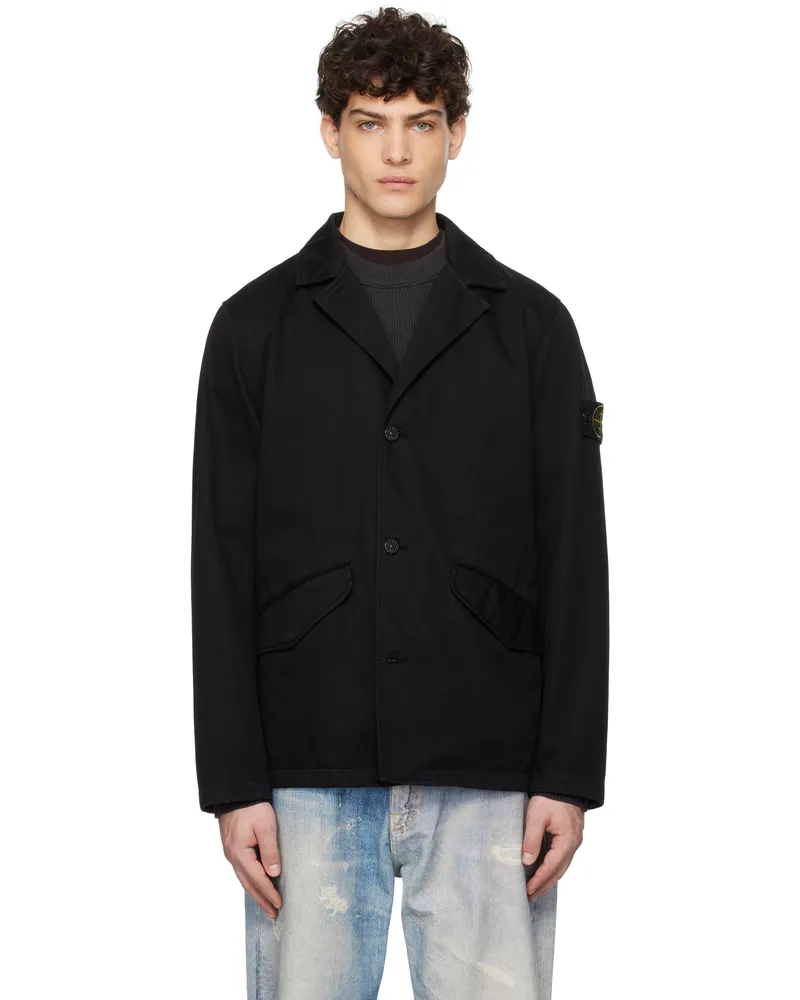 Stone Island Black Organic Cotton Garment Dyed Blazer V0029