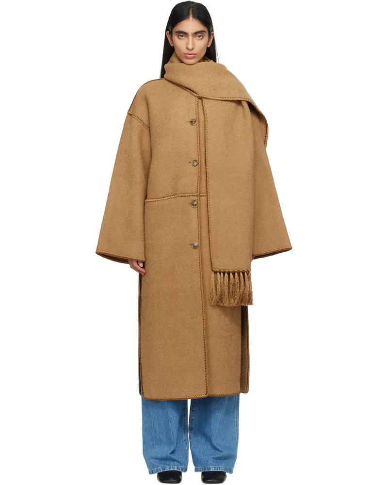 Totême Tan Embroidered Scarf Coat Camel