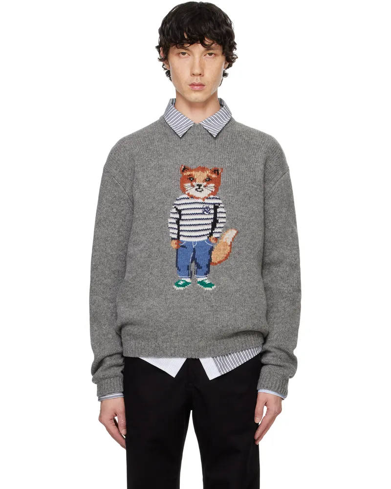 Kitsuné Gray Dressed Fox Intarsia Sweater H131