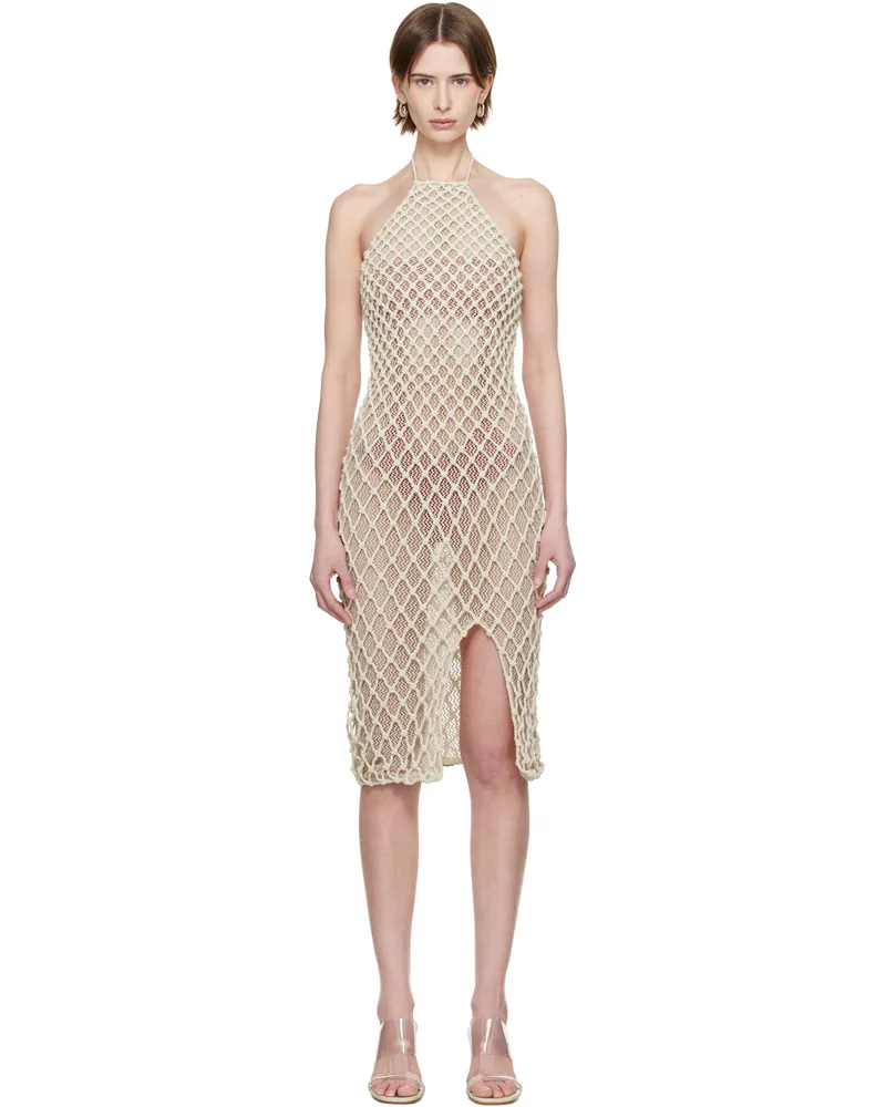 Isa Boulder SSENSE Exclusive Beige High Halter Neck Midi Dress Beige