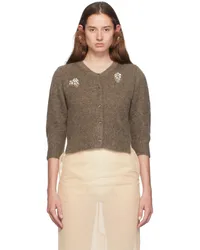 Simone Rocha Brown Cropped Alpaca Knit Cardigan Taupe