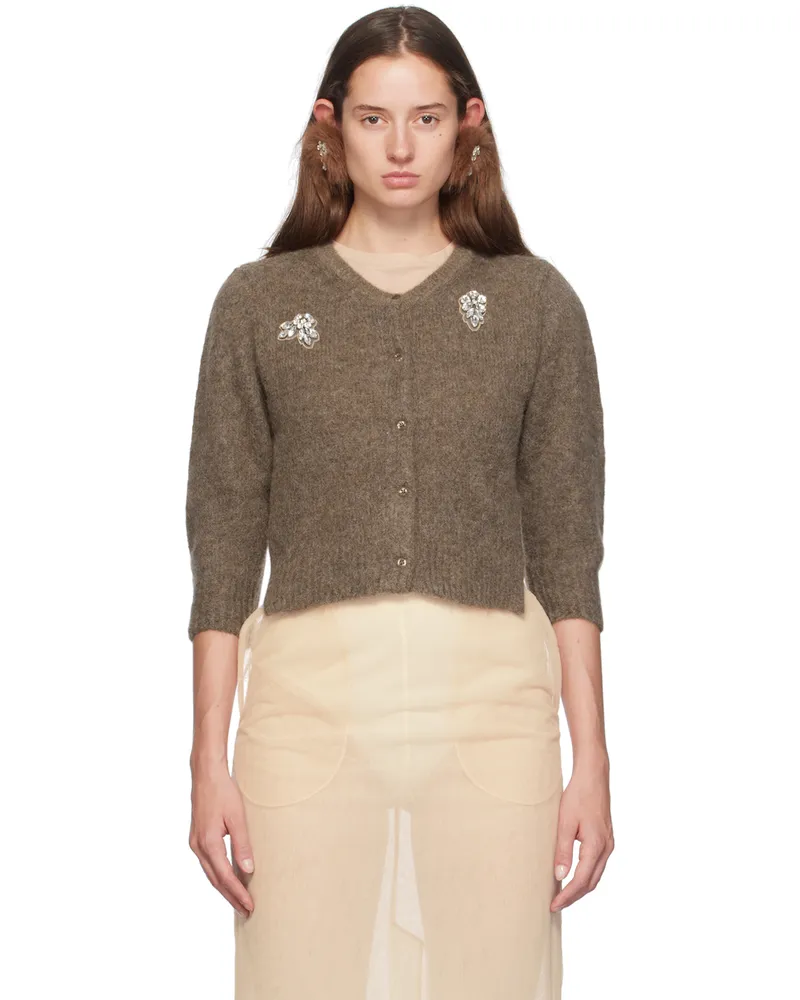 Simone Rocha Brown Cropped Alpaca Knit Cardigan Taupe