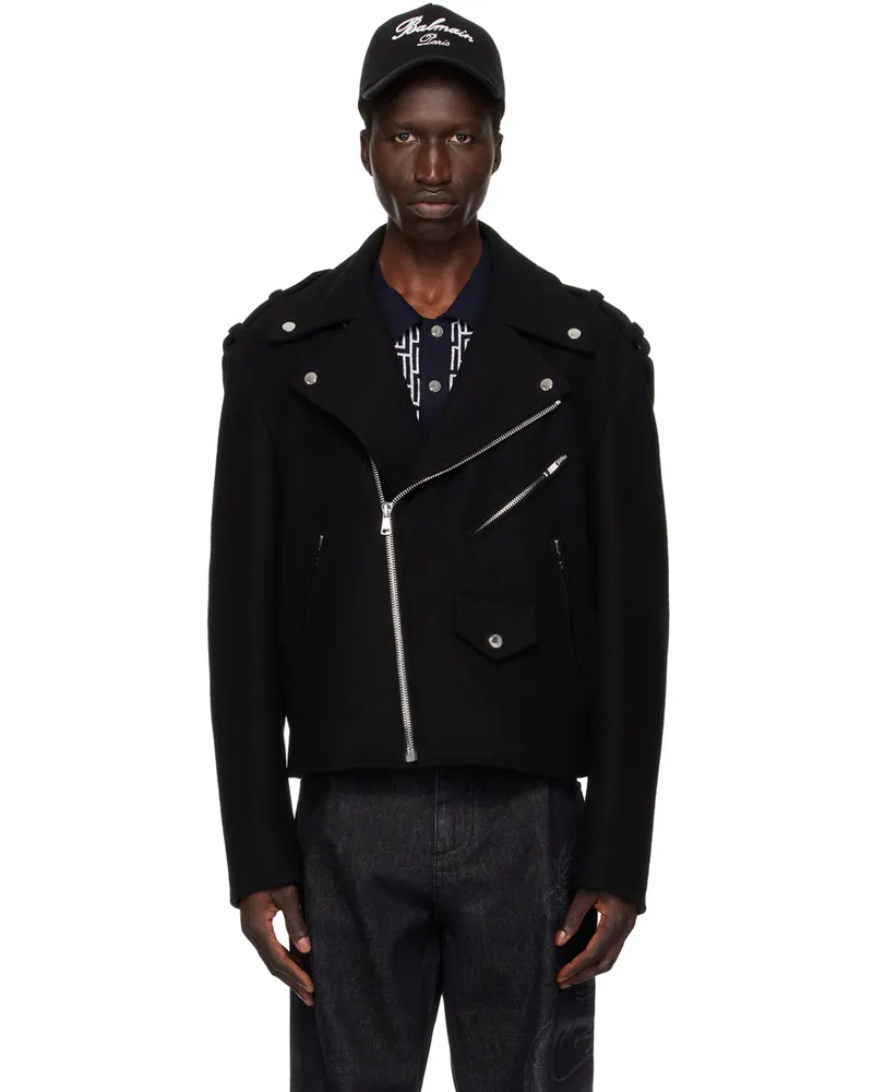 Balmain Black Biker Jacket 0pa
