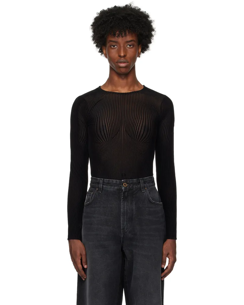 Jean Paul Gaultier Black 'The Morphing Pinstripes' T-shirt 0000-black