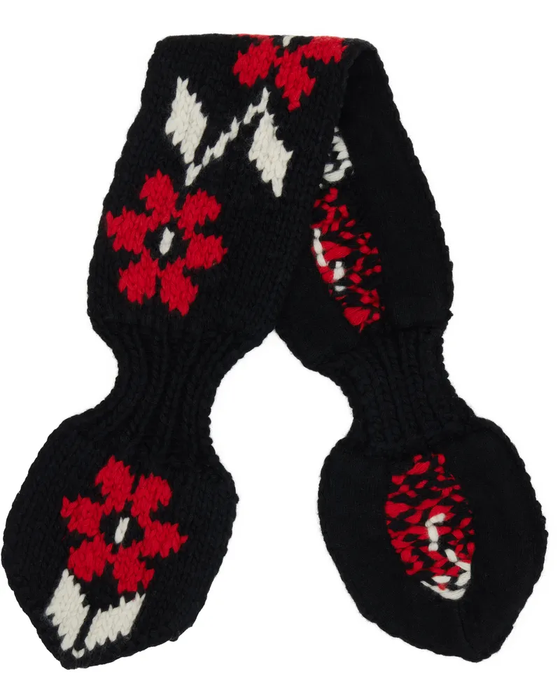 YMC Black Slot Flower Scarf 01-black