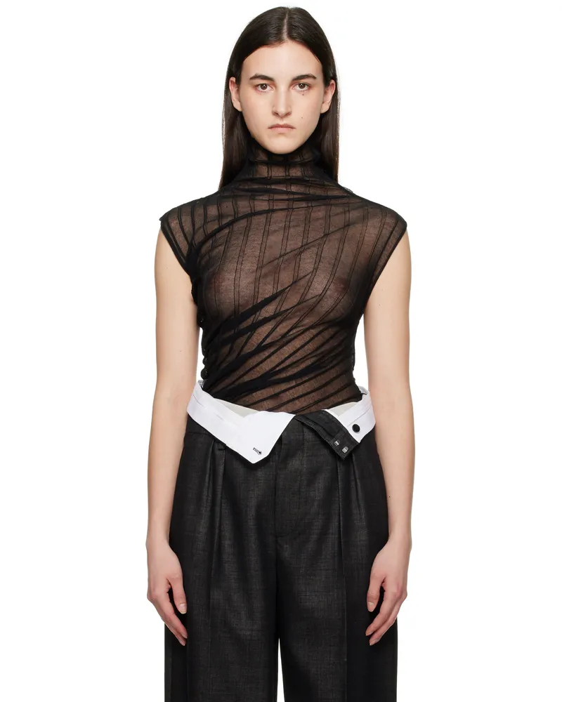 Victoria Beckham Black Draped Sleeveless High Neck Tank Top Black