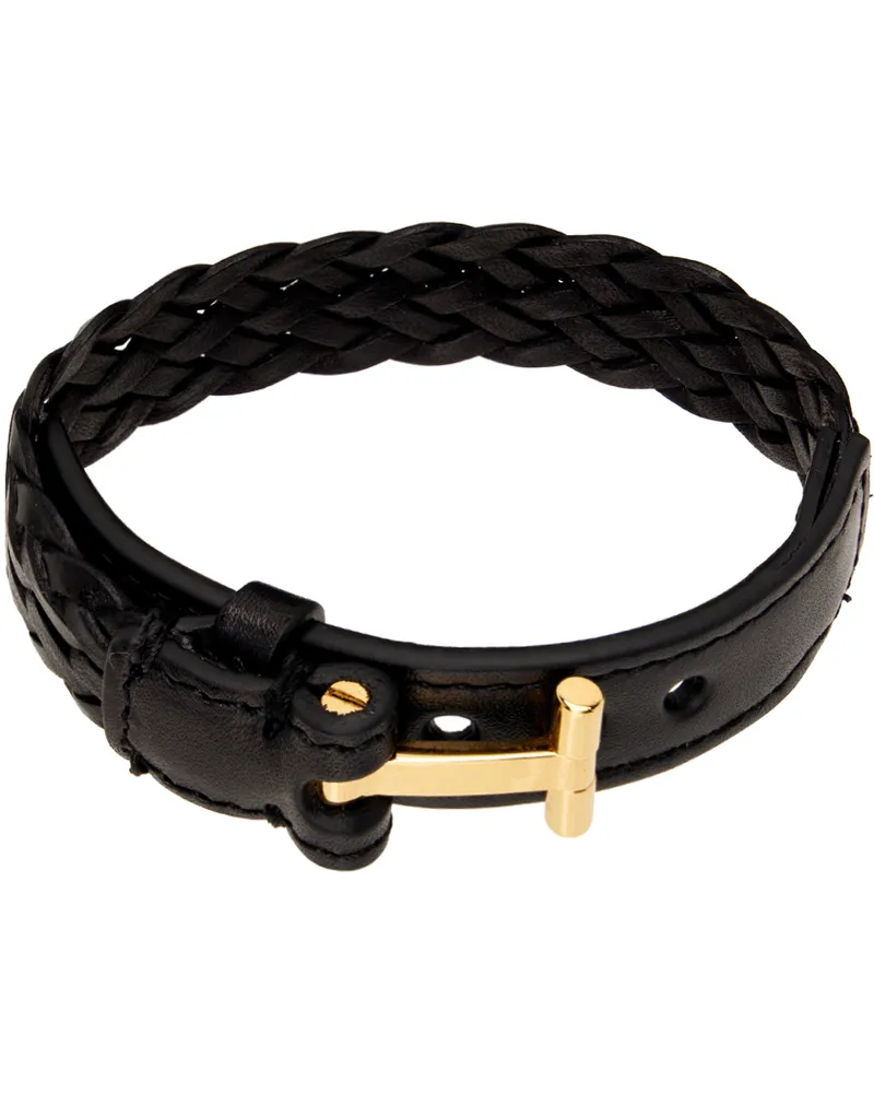 Tom Ford Black Woven Leather Bracelet Black