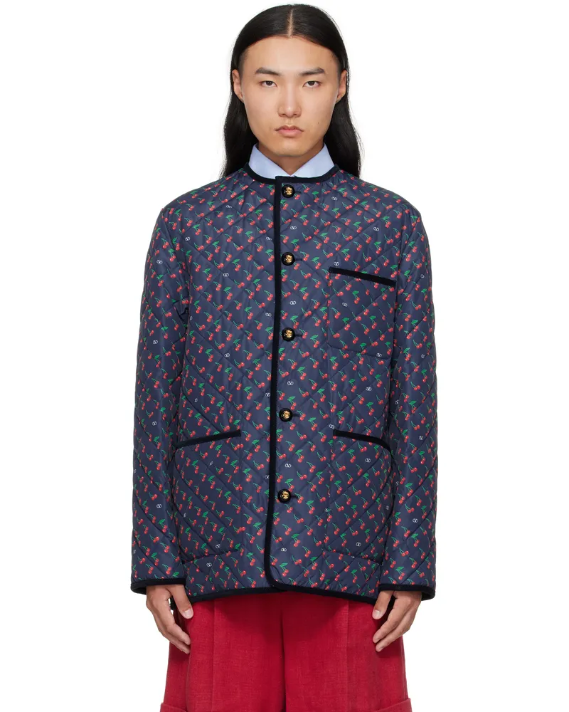Valentino Garavani Navy Cherryfic Printed Jacket Czq