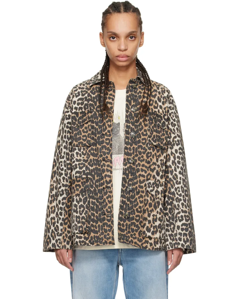 Ganni Brown Leopard Cotton Canvas Jacket 859