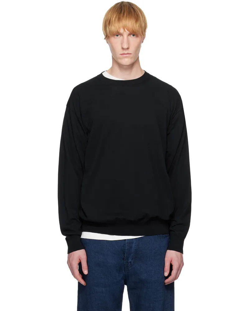 AURALEE Navy Super High Gauge Cotton Knit Sweater Dark