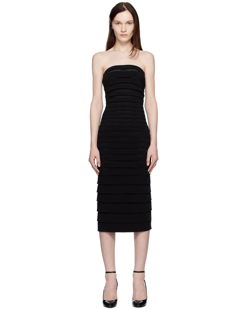 Alaïa Black Strapless Textured Knit Midi Dress 995