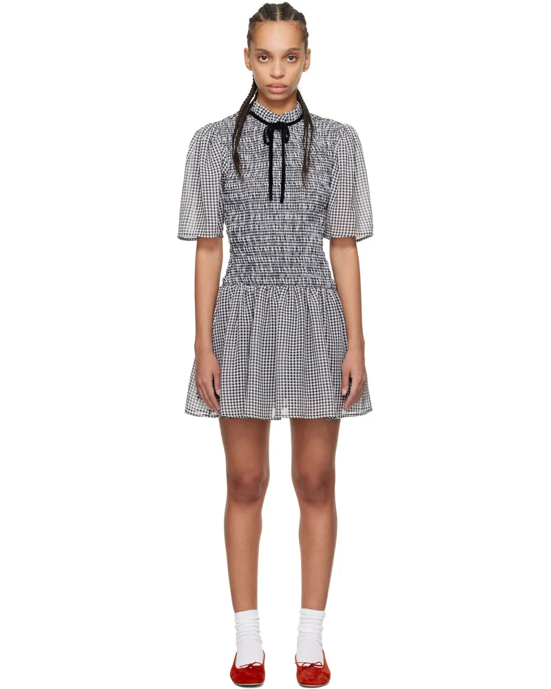 Ganni Black & White Sheer Check Mini Smock Minidress 099