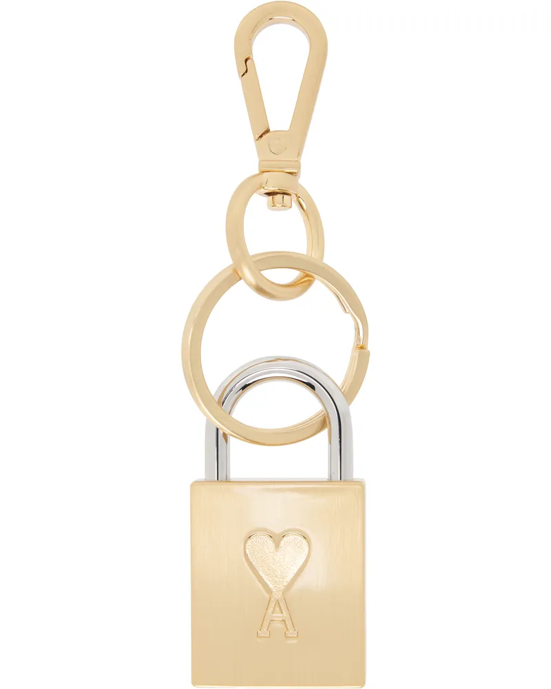 AMI Paris Gold Ami De Coeur Padlock Keychain Brushed